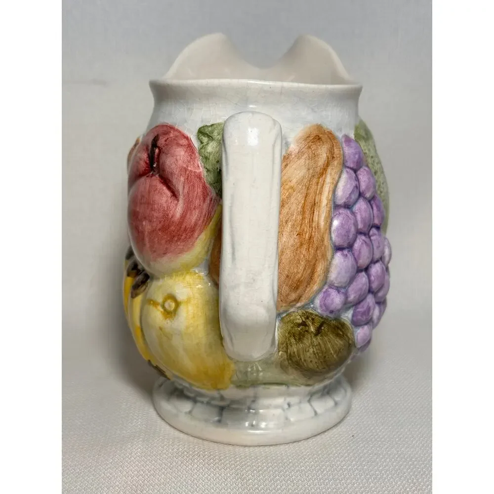 Vintage Otagiri Japan Majolica Style Ceramic Pitcher Hand-Painted Embossed Fruit